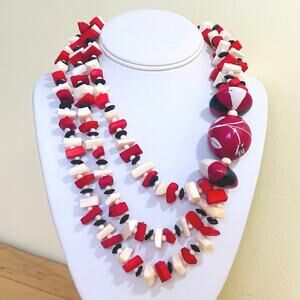 Vtg Artisan Multi-Strand Necklace Chunky Bead Studio Craft Nugget Wood Acrylic